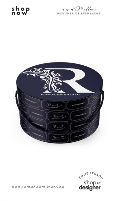 Cutie rotunda bleumarin glossy personalizata cu sigla brandului personal 2